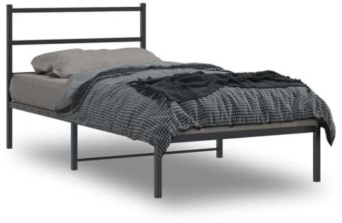 ZQQLVOO Bed Frame Lattenrost Palettenbett Bodenbett Bettgestell mit Kopfteil Metall Schwarz 107x203 cm