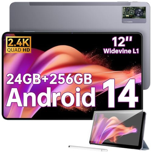 OUKITEL OT5S 12 Inch Tablet Android 14, 24GB RAM + 256GB ROM (2TB) Gaming Tablet, 2.4K 90Hz Display, T606 Octa-Core, 8250mAh/18W, Larger Tablets With Widevine L1, 2.4G/5G WiFi/BT5.0/Quad speaker