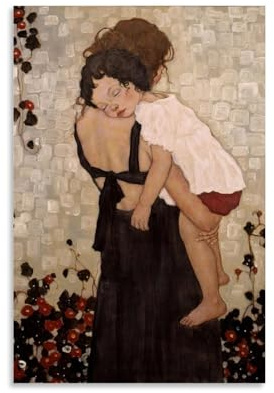 HBEOOP Gustav Klimt berühmte Farbe (Eine Mutter hält ein Kind), Poster, dekoratives Gemälde, Leinwand, Wandkunst, Wohnzimmer, Schlafzimmer, 50 x 75 cm