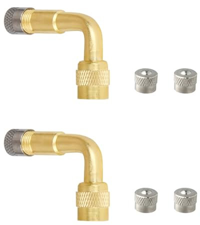 Lot de 2 rallonges de valve de voiture, adaptateur de valve d'angle à 90 degrés avec 2 bouchons de valve, extension de valve de pneu en caoutchouc pour voiture/moto/scooter