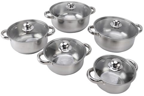 Ollas de Acero Inoxidable, Juego de Utensilios de Cocina, Tapa de Vidrio, Olla para Sopa, Olla con 2 Asas para Cocinar