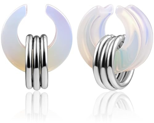 Vankula Ohr Tunnel 1 Paar Saddles Flesh Plugs Glas mit Ringe für männer damen Ohrpiercing Gestreckte Schmuck 19mm(3/4) Weiß