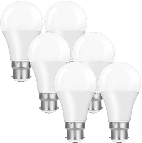 PureShine Bayonet Light Bulbs 100W Equivalent, B22 LED Bulb Warm White 3000K, 1100LM 12W BC A60 GLS Energy Saving Lightbulbs, Pack of 6