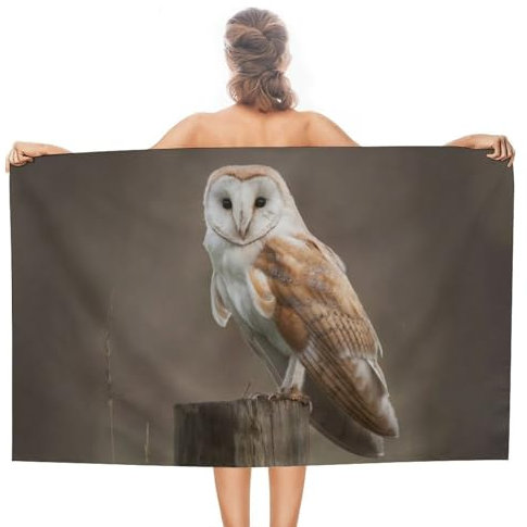 Saunatuch Schleiereule Sitzt Auf Einem Zaun Schwimmhandtücher Super Saugfähig Strandtuch Perfekt Handtuch Für Outdoor, Yoga, Sport, 80X130Cm