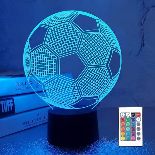 BringLuck2U Foot Veilleuse Enfant, 3D Led Football Lampe De Chevet Enfant 16 Couleurs Changeantes Avec Télécommande, Decoration Chambre Anniversaire Surprise Cadeau Garcon 7.8.9.10 Ans