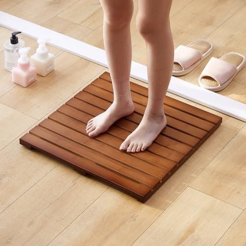 Bambus-Badematte für Dusche mit rutschfestem Gummi, Badewannenmatte, Bodenmatte, Duschmatte für drinnen und draußen, Spa, Sauna, Pool (Braun, 20 × 20 × 3,8 cm)