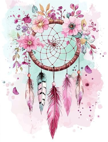 Malen Nach Zahlen Erwachsene Traumfänger Malen Nach Zahlen Blume Paint by Numbers Anfänger kinder,DIY Handgemalt Ölgemälde Leinwand Kits mit Acrylfarben Bastelset,Home Deko,Frauen Geschenk 80x110cm