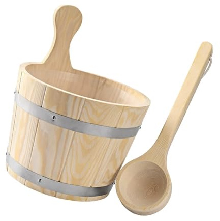 FLCPJGV Set di secchio e mestolo per sauna Barile per attrezzi da bagno in legno Barile per sauna in legno da 5 litri per SPA Hotel