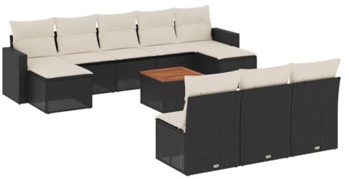 HETFTJN Balkon Eckbank Lounge Sofa Outdoor Mini Couch Lounge Sessel Outdoor - 11-TLG. Garten-Sofagarnitur mit Kissen Schwarz Poly Rattan für Balkon Speisesaal Garten Terrasse