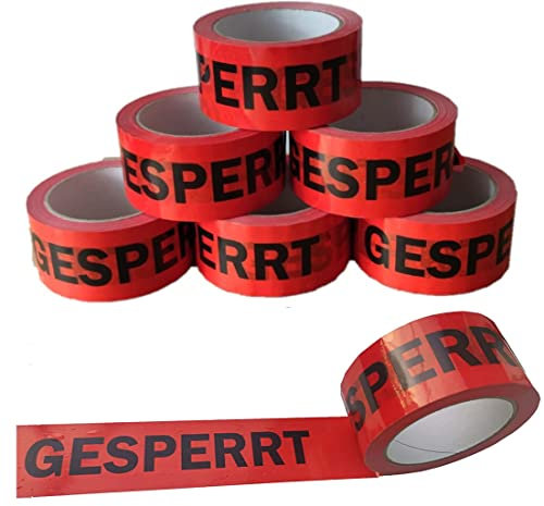 GESPERRT PVC Paketklebeband 66m x 50mm, Leise Abrollen, Warnklebeband, Hinweisklebeband, Packband, Industriequalität Deutsche Ware (6)