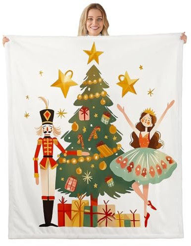 Homewish Couverture 150x200cm Enfant Noël, Plaid Canape Casse-Noisettes en Dessin Animé, Couverture Canape Casse-Noisettes de Noël, Couverture Polaire Princesse Ballerine Danseuse