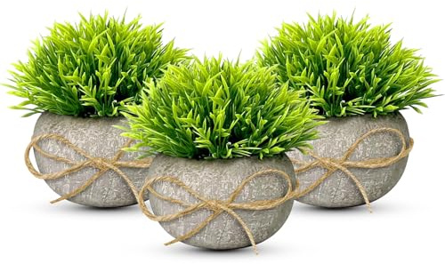 TFCIOD 3 Pièces Plantes Artificielles Interieur, Vert Plante Artificielle avec Pot, Plastique Fausses Plantes pour Deco Cuisine, Deco Bureau, Salon, Balcon (Vert-006)