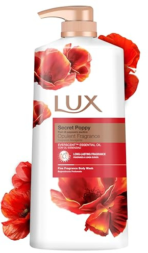 LUX Secret Poppy Body Wash with Bergamot Oil - Gentle & Soothing Shower Gel, Nourishing Body Cleanser, Aromatic Fragrance Bath Soap, Pack of 1, 1L