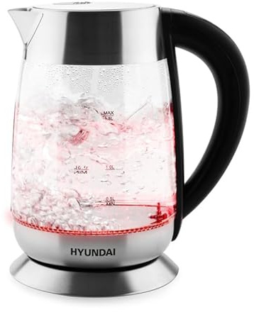 HYUNDAI ELECTRONICS Glaswasserkocher mit Temperaturregelung VK792 | 1,8L Wasserkocher Glas & Edelstahl (2200W) | Digitale Temperaturanzeige & Warmhaltefunktion