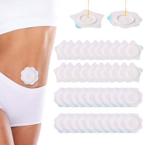 Lyreh 40uds Parches Compresas Aceite de Ricino para Ombligo, 2 Estilos Altamente Absorbentes No Reutilizables Antifugas Telas No Tejidas Envoltura Aceite Ricino Solo Parches(Forma Estrella y Flor)
