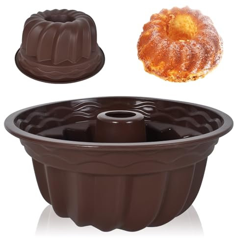 Molde Savarin de Silicona 23cm, Molde Donuts Antiadherente y Versátil, Resistente a -40°C a 230°C, Moldes Reposteria para Pasteles, Muffins y Más, Freidora de Aire Compatible (Marrón)