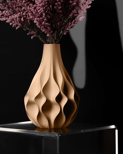 Mugalab Vaso Abyssal - Portafiori Design da Interni, PLA Ecologico, Texture Fluida Abissale, 135mm x 200mm, Disponibile in 7 Colori, Made in Italy (Arachide)