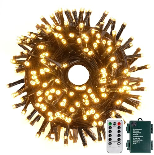 Tacobey LED Lichterkette Batterie Warmweiß, 10M 100 LED Weihnachtsbeleuchtung mit Fernbedienung, Timer, 8 Modi, Wasserdicht Lichterkette für Innen außen Weihnachtsbaum Deko