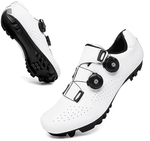 Cycling Shoes SPD SPD-SL Road Cycling Shoe Mens Womens Bike Riding Shoes MTB Spin Cycle Road Bike Shoes Compatible with Delta/KEO Peloton Indoor Outdoor (5,White MTB)