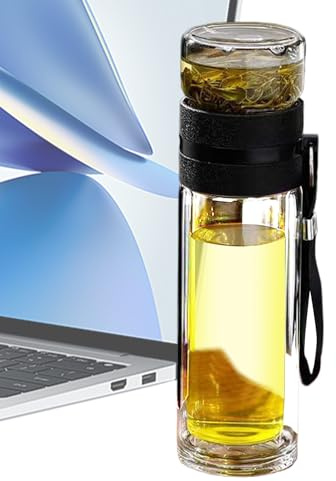 Botella de infusión de vidrio - colador de té de hojas sueltas incorporado, tapa resistente a derrames | Botella de agua de infusión de frutas de doble pared, taza de viaje portátil, vidrio de