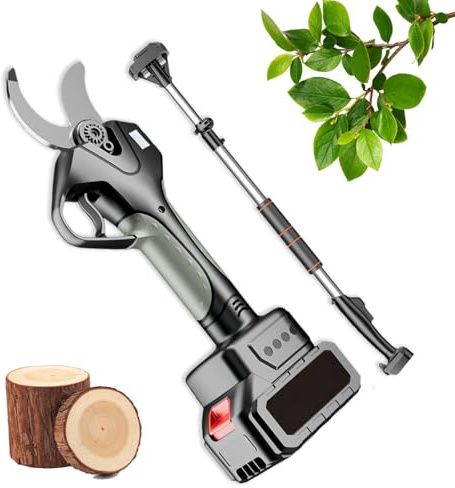 Glowdora Secateur Electrique sans Fil avec 2.15 Mètres Perche Télescopique, Sécateur Électrique avec Batterie Élagueuse, Diamètre De Coupe 50 Mm Et Secateur De Jardin pour Arbre, Fruits 1battery
