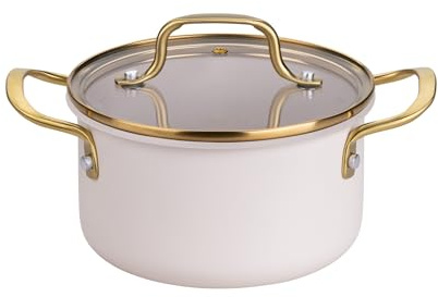 FACKELMANN x Pamela Reif Kochtopf mit Deckel Ø 16 cm – Aus recyceltem Aluminium, Pastell-Beige, 1700ml, Für Gas-, Ceran- und Elektroherde, Nicht Induktionsgeeignet - PFAS-freie Antihaftbeschichtung
