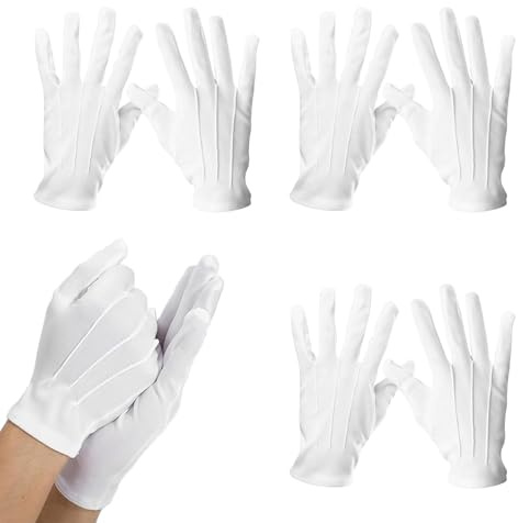 3 Pairs White Cotton Gloves, Stitched White Gloves for Handling Wedding Dress, Stitched Formal Wear Accessories for Men and Women Handling Wedding Dress, Fancy Dress and Jewellery