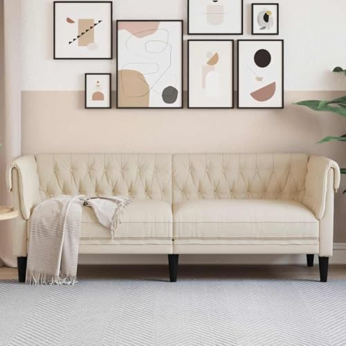 Qnhdfrt Chesterfield 3-Sitzer Sofa Leinenoptik 201,5 cm Breit Gemütliches Couch mit Tiefer Lehne für Wohnzimmer Jugendzimmer Schlafzimmer