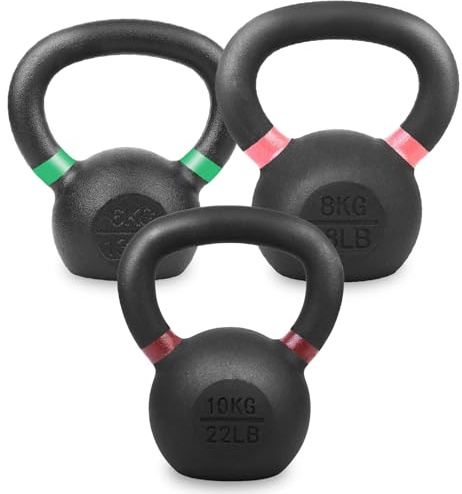 Cast Iron Kettlebell Set – 3 Piece Weight Set (12 kg to 72 kg) – Solid Core, Flat Base, Wide Grip Handle – Full Body Workout for Home Gym Strength Training ((2+4+6)12Kg)