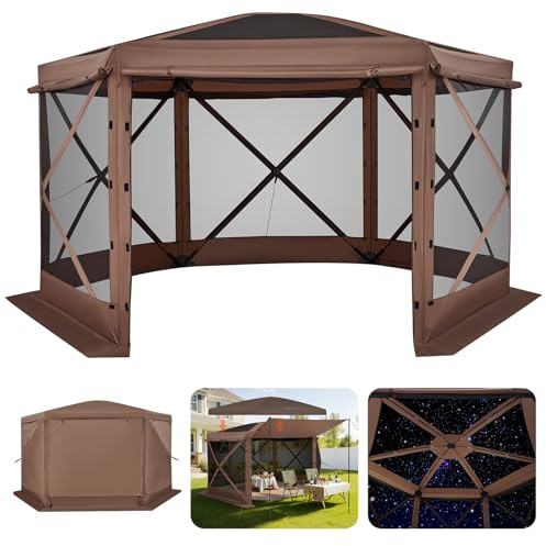 VEVOR Carpa Plegable de Lados, Pérgola de Jardín con Techo Desmontable y Bolsa de Transporte, Carpa de Exterior para Personas, para Fiesta, Camping, Playa, Patio (Brown, 12 x 12 ft)