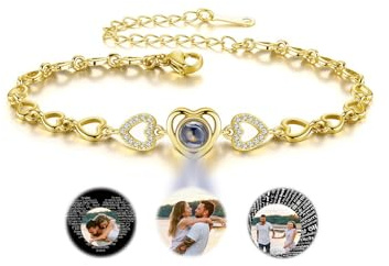 PiercingJak Projektion Armband mit Foto im Stein Herz Armkette Damen Charm Fotoarmband mit Bild Liebe Freudschaft Beziehungs Schmuck Personalisierte Geschenke für Freundin Frauen