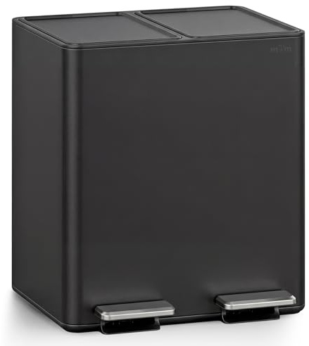 mVm Kitchen Bin,30L Dual Rubbish Bin,2 x 15L Stainless Steel Pedal Bin,Double Recycling Bin with Soft-Close Lids and Plastic Inner Buckets,Fingerprint Proof,Odour Seal,Large Capacity Trash Can