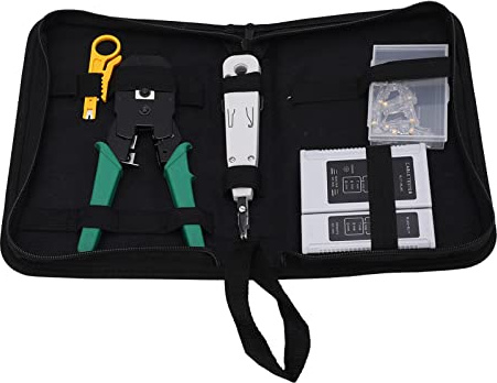 Gavigain Network Tool Kit Set di crimpatrici per cavi Ethernet portatili professionali per Cat5 Cat6 con tester Adatto per lavori di ufficio domestico
