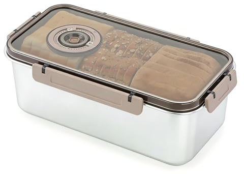 Foravgei Stainless Steel Bread Bin, Airtight Bread Storage Container with Time Recorder for Homemade Bread, Toast, Bagels & Cookies – Kitchen Countertop Bread Box with Lid – Dishwasher Safe