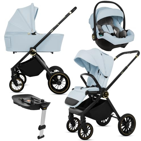 BabyLux® Barnvagn 4-I-1-Set Rosso, Hopfällbar Lättviktskombi Barnvagnsset Inkl. Resevagga, Buggy, I-Size Barnstol, Bilbarnstol, 4 Justerbara Lägen, 0–22 kg (0–4 år), UV-Skydd 50+, Ventilation