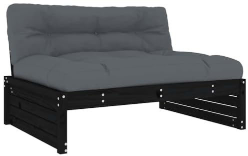 HFXHIJXQ Gartensofa 120×95×69 cm Kiefernholz schwarz-anthrazit mit Kissen, modulares Balkon-Loungesofa