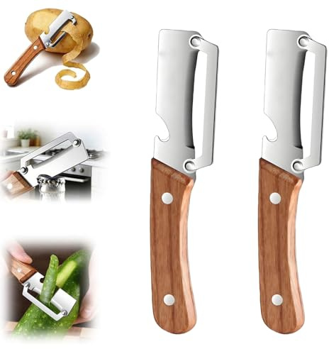 2PCS Pelapatate Multifunzionale per Cucina,Multifunzione 3-in-1,Sbucciatore, Tagliaverdure,Apribottiglie, Lama in Acciaio Inox,Utensile Da Cucina Con Lama in per Frutta e Verdura (A)