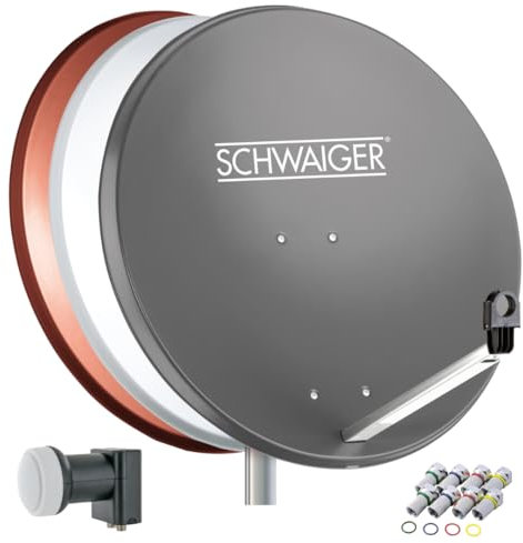 SCHWAIGER 487 SAT-Anlage Satelliten-Set Satellitenschüssel Twin-LNB digital 8X F-Stecker 7mm SAT-Antenne aus Stahl Anthrazit 55 x 62cm
