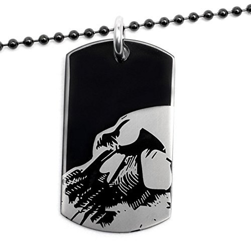 Edelstahl DogTag Erkennungsmarke Hundemarke hochwertig schwarz Graf­fi­ti Totenkopf Flügel 60cm Kette Kugelkette (Totenkopf)