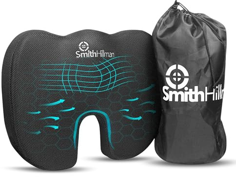 Coccyx Seat Cushion for Tailbone Pain | Relief from Sciatica Pain & Lower Back Pain | Premium Memory Foam Seat Pad for Office Chairs, Cars & Planes| Handy Carry Bag (Black)