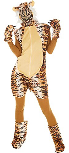 dressforfun Kostüm Tiger für Sie und Ihn | Aus weichem Fellimitat | Ärmellos und vorne mit praktischem Reißverschluss | inkl. warmen Handschuhen, Beinstulpen und Ganzkörperstrumpfhose (L | Nr. 300864)