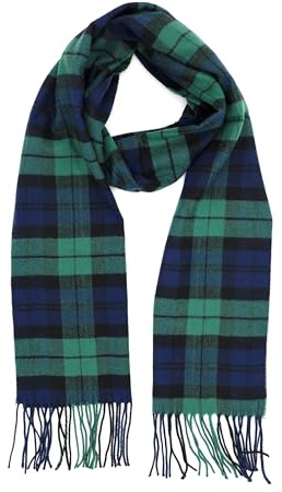 Achillea Scottish Tartan Plaid Cashmere Feel Winter Warm Scarf Unisex (Black Blue Green Tartan)