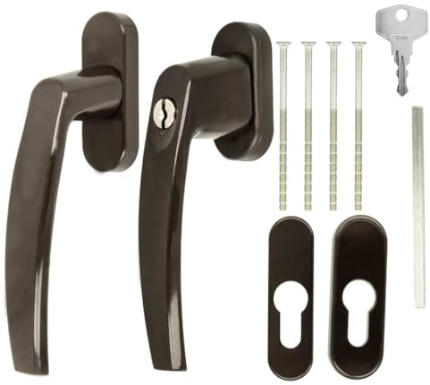 Alu Terrassentürgriff Balkontürgriff Paar - braun RAL8019 - abschließbar