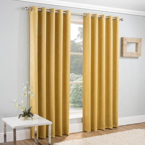 Enhanced Living Vogue Ochre 66 x 54 inch (168x137cm) Eyelet Thermal Noise Reducing Dim Out Curtains for Bedroom and Living Room