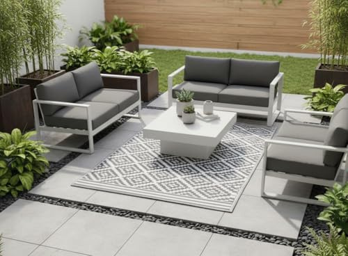 Jet-Line Outdoor Teppich Austin Grau 120 x 180 cm Wetterfest für In und Outdoor Terrasse Balkon Gartenteppich