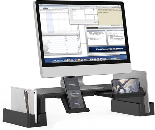 Monitorständer mit Aufbewahrungsfunktion,MiiKARE Verstellbarer Bildschirmständer mit ausziehbarer Schublade+Handy Ständer+2 Aufbewahrungsgestelle,Laptopständer Bildschirmerhöher für Computer,Laptop,TV