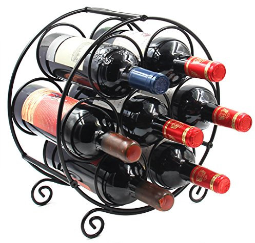 EasyPAG Metall 7 Flaschen Weinregal Freistehend Weinhalter Weinablage Weinständer Wein Halterung Wein Aufbewahrung Regal Getränkeregal für Küche Arbeitsplatte,Schwarz