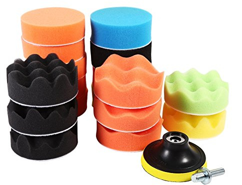 80mm Polierschwämme Pads, 18tlg Polierpad Schwämme Pad Polieraufsatz Akkuschrauber Auto Polieren Pad Set für M10 Bohrer Adapter für Exzenter Poliermaschine Schleifmaschine zum Polieren,Schleifen