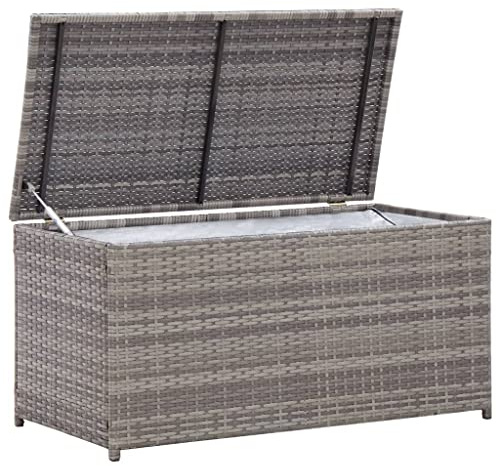 Canditree Auflagenbox Polyrattan Mit Deckel, Gartenbox Für Gartengeräte, Kissenbox Gartentruhe Für Balkon Terrasse (Grau)