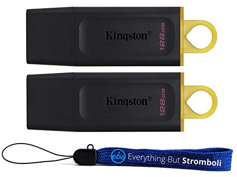 Kingston Flash Drive 128GB Exodia Data Traveler (Bulk 2 Pack) USB for Computer, Laptop, PC (DTX/128GB) Bundle with 1 Everything But Stromboli Lanyard